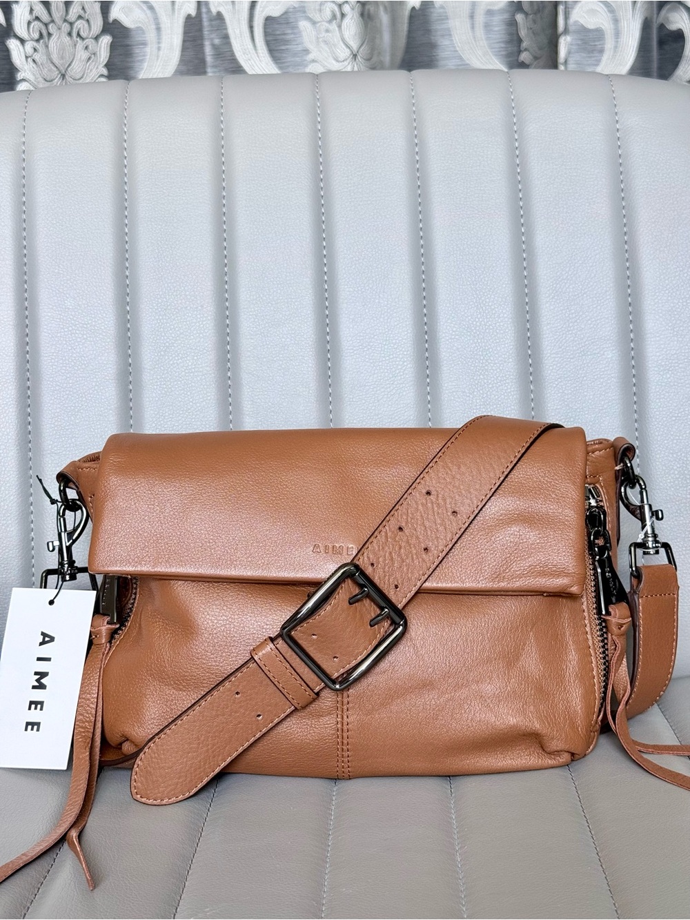 Aimee Kestenberg Bali Double Entry in Chestnut Brown Crossbody Shoulder Bag